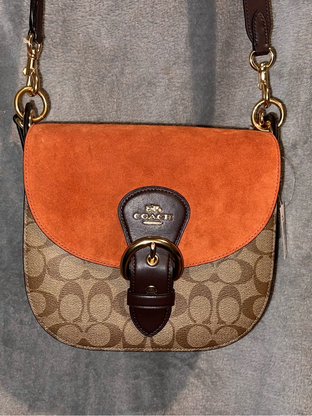 NWT Coach Kleo Shoulder Bag 23" Signature
Canvas C5692 orange suede/brown/black